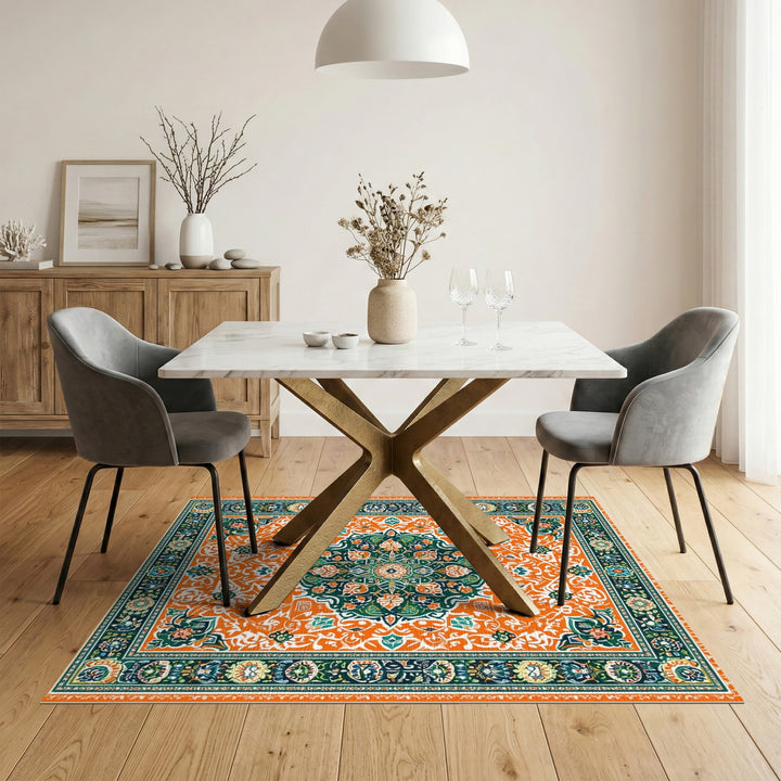 Orange Vibrant Orange Floral Medallion Area Rug