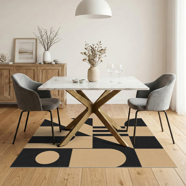 Geometric Black Beige Modern Area Rug