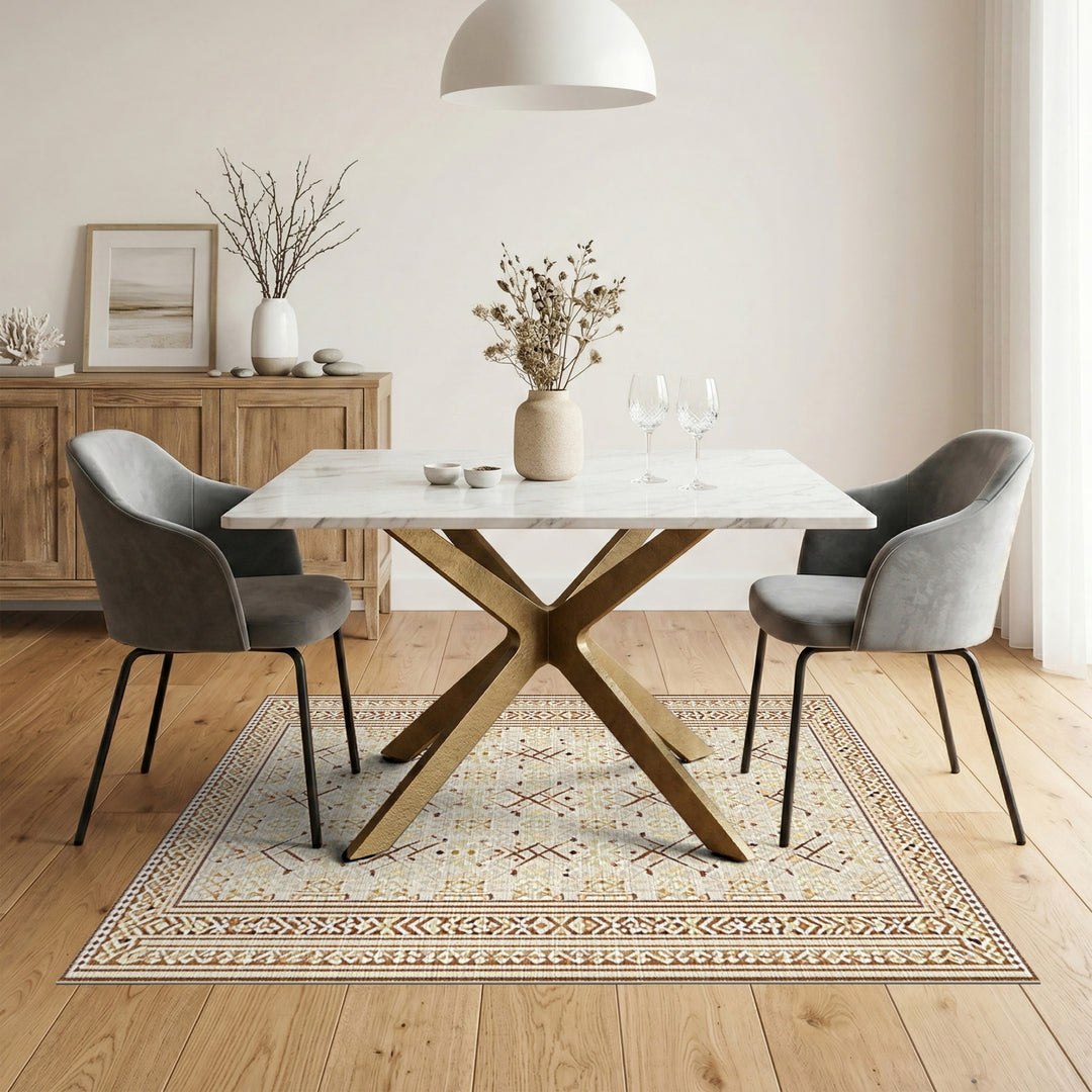 Beige Brown Geometric Tribal Area Rug