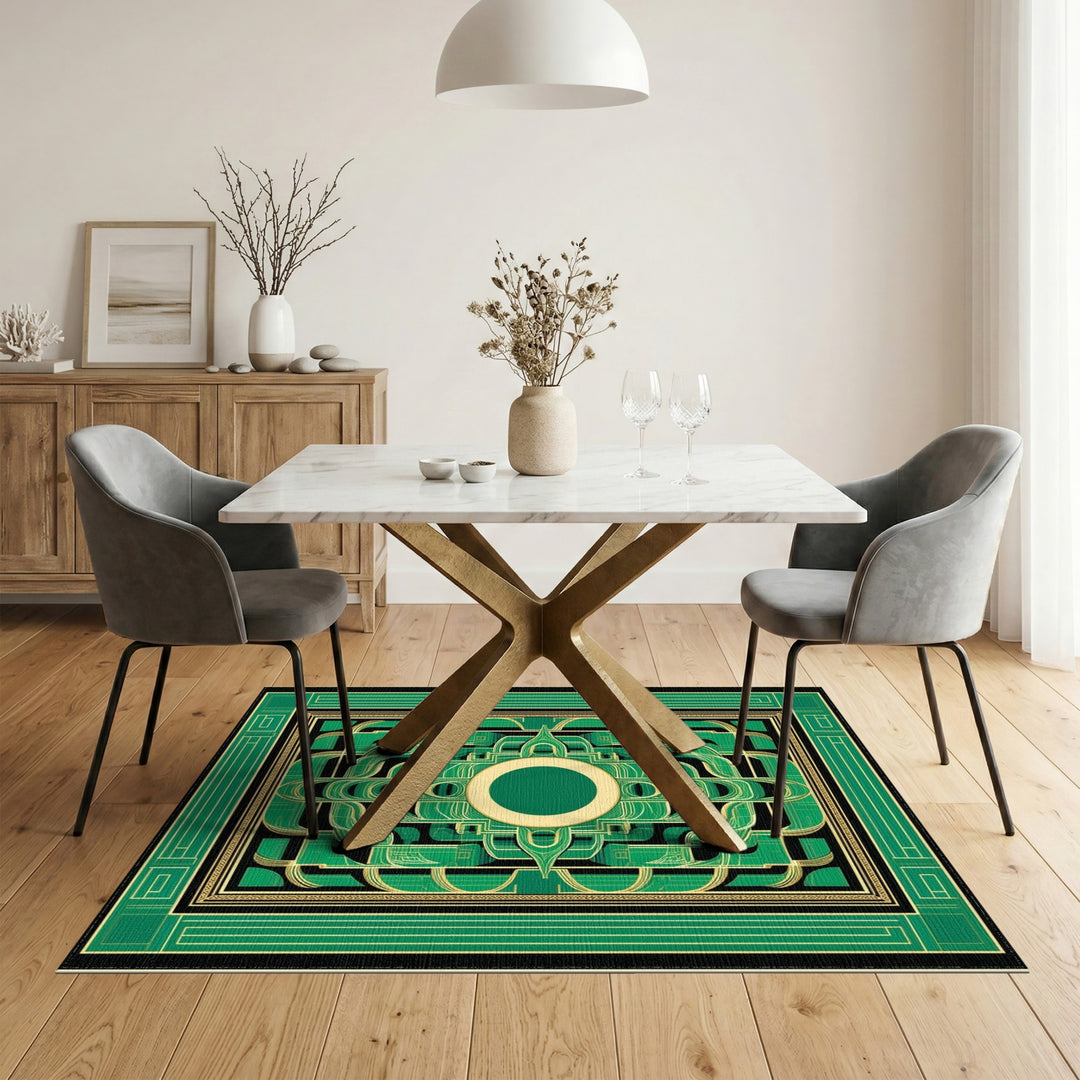 Green Interlocking Geometric Area Rug