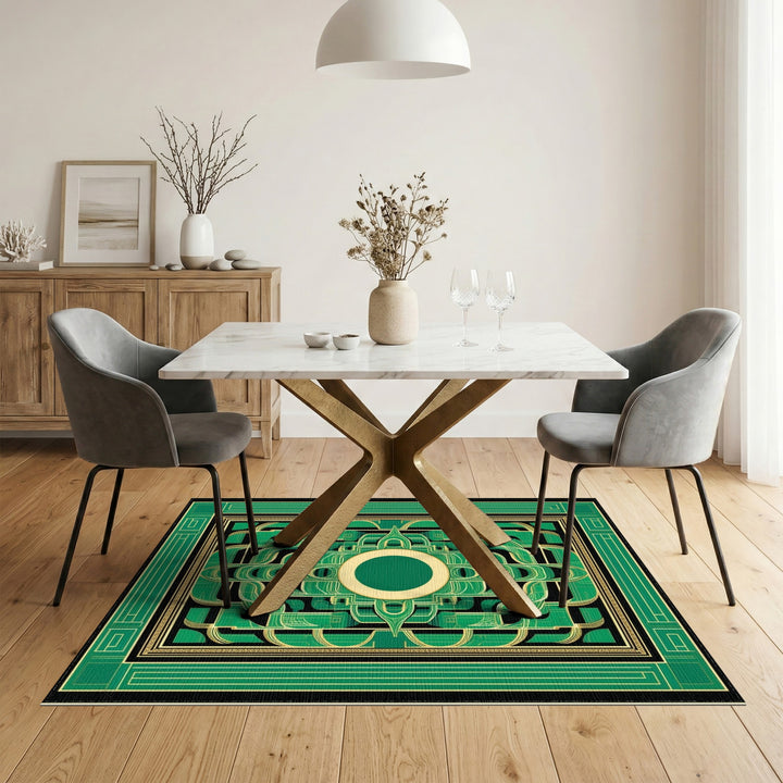 Green Interlocking Geometric Area Rug