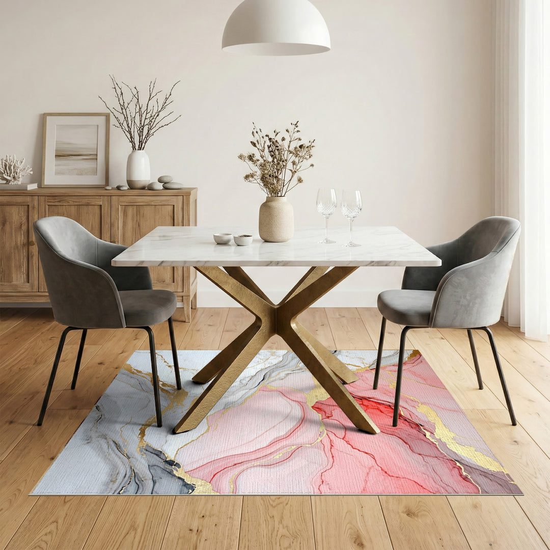 Gold Pink Gold Marble Abstract Area Rug