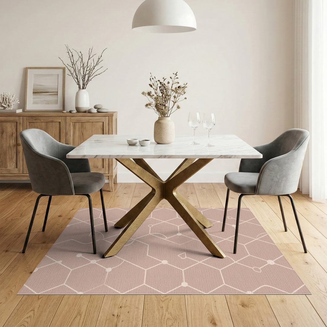 Beige and Neutral Beige Geometric Hexagon Area Rug