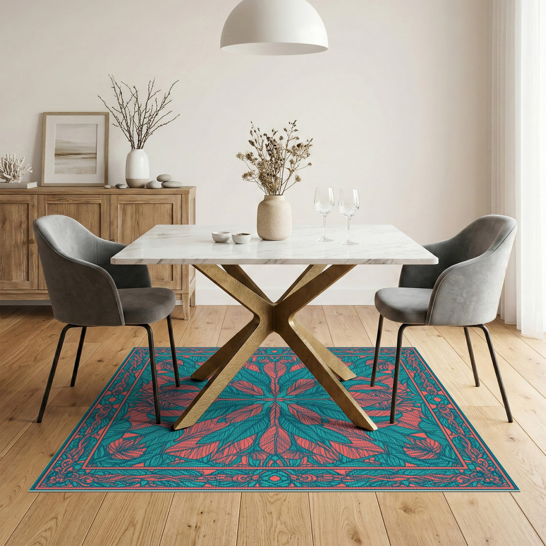 Teal Leaf Medallion Area Rug