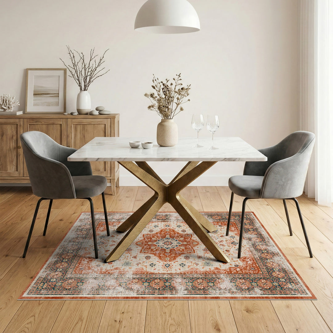 Orange Distressed Persian Medallion Rug