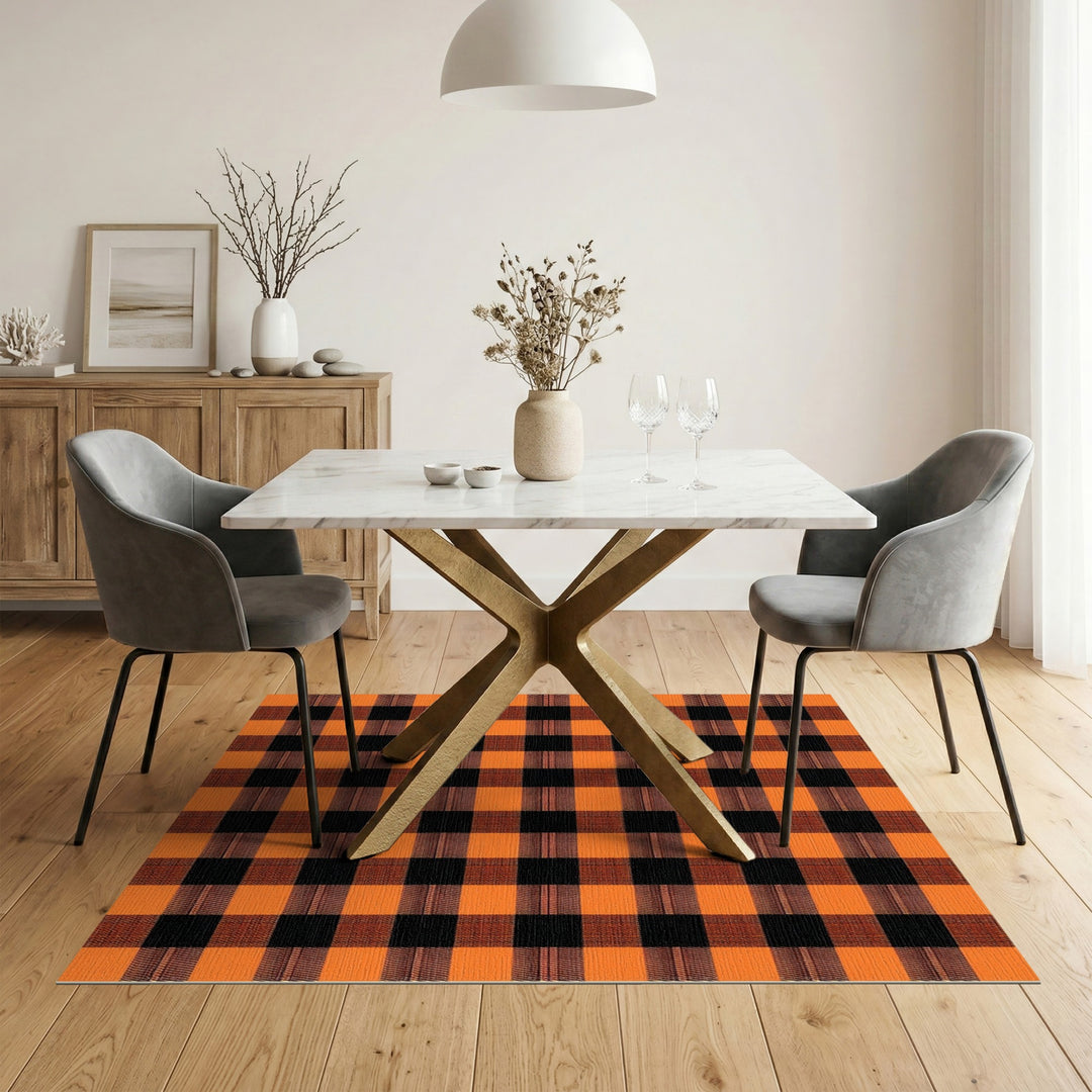 Bold Orange Black Checkered Area Rug
