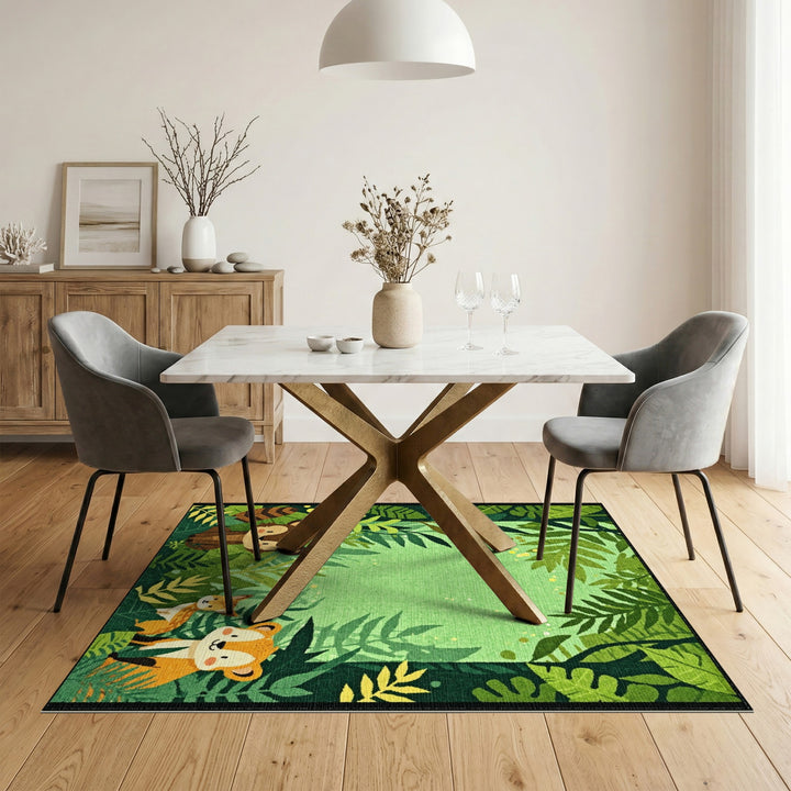 Forest Friends Kids Cartoon Green Area Rug