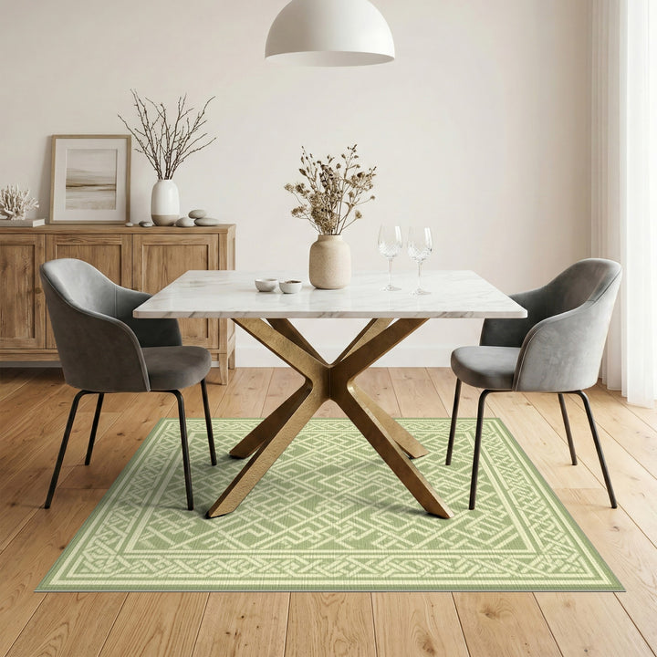 Sage Green Geometric Maze Area Rug