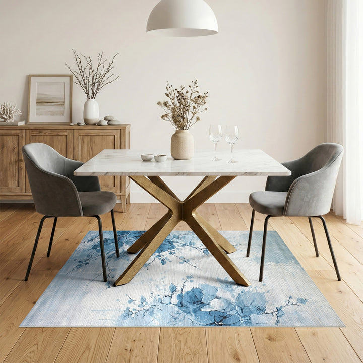 Blue Floral Vintage Washable Area Rug