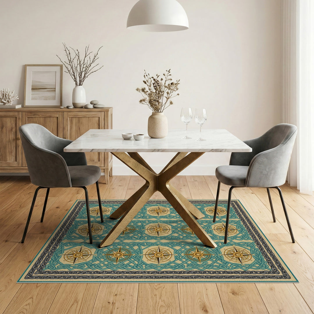 Teal Compass Knot Heritage Area Rug