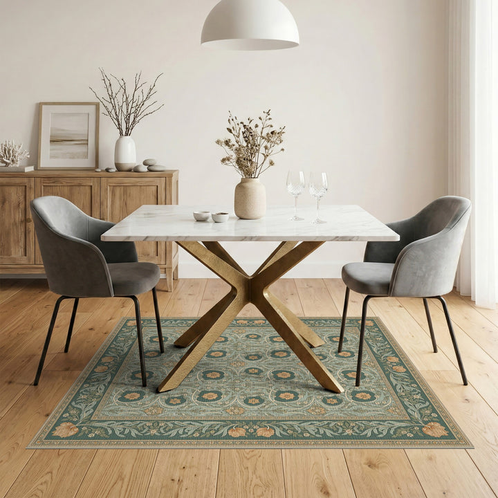 Blue Teal Floral Vintage Area Rug