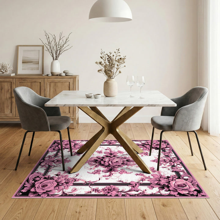Pink Rose Floral Vintage Area Rug