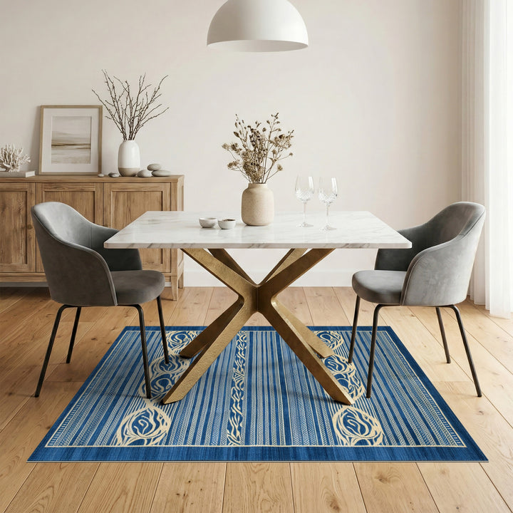 Navy Blue Coastal Wave Stripe Rug