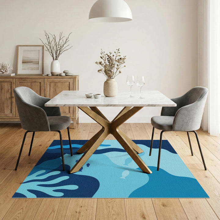 Blue and Teal Blue Teal Coastal Fish Area Rug