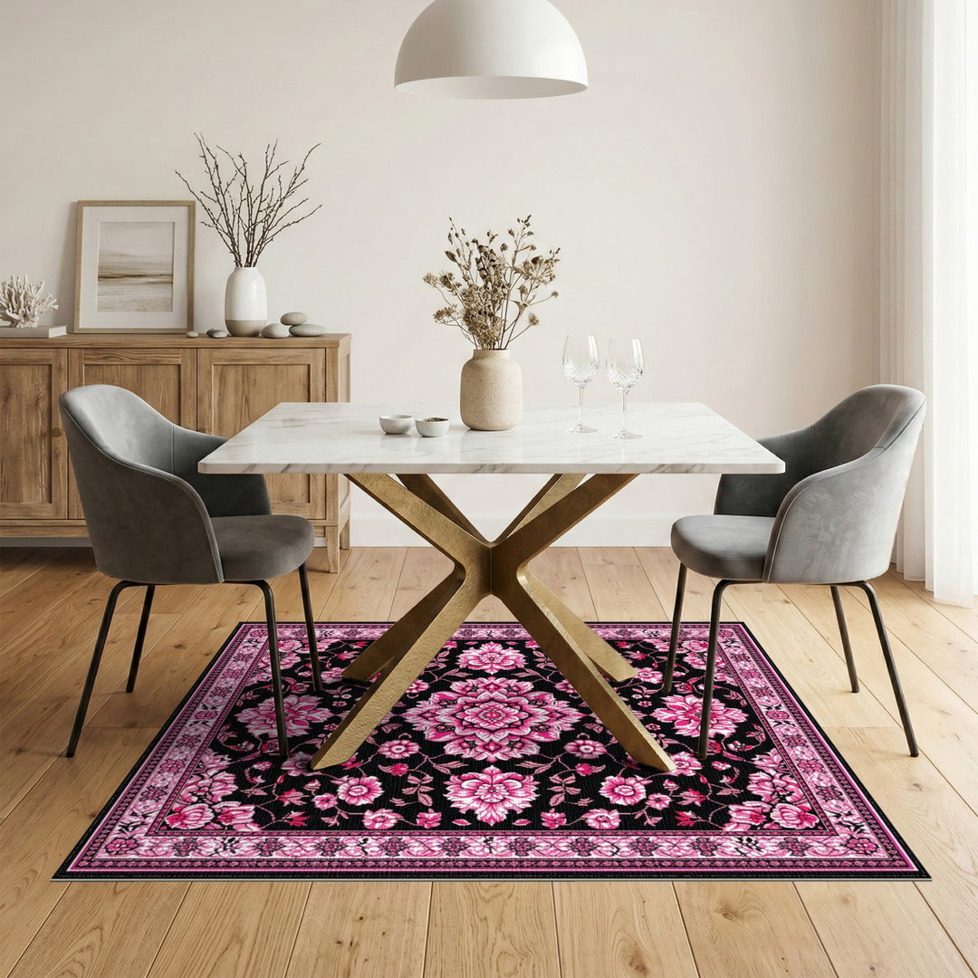 Pink Floral Medallion Vintage Area Rug