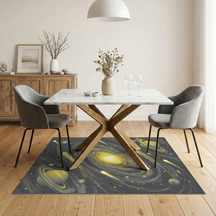 Yellow Galaxy Spiral Washable Area Rug