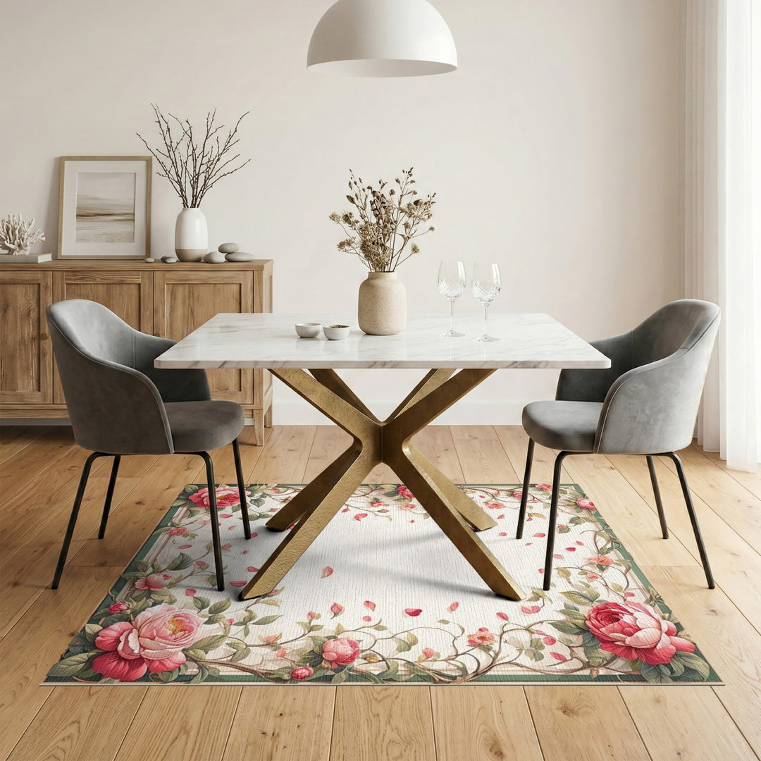 Pink Rose Floral Vintage Area Rug