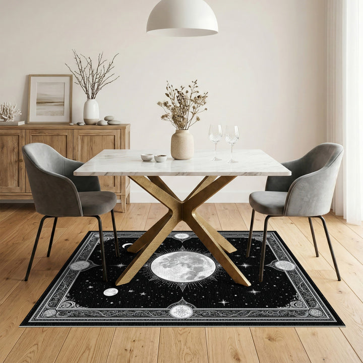 Celestial Moon Phase Black White Area Rug