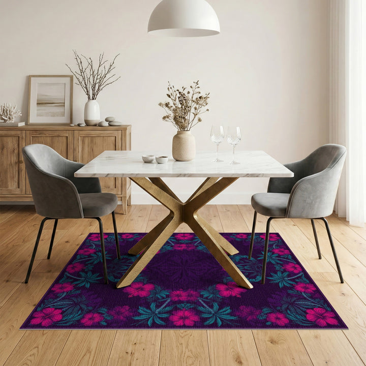 Purple Hibiscus Floral Medallion Area Rug