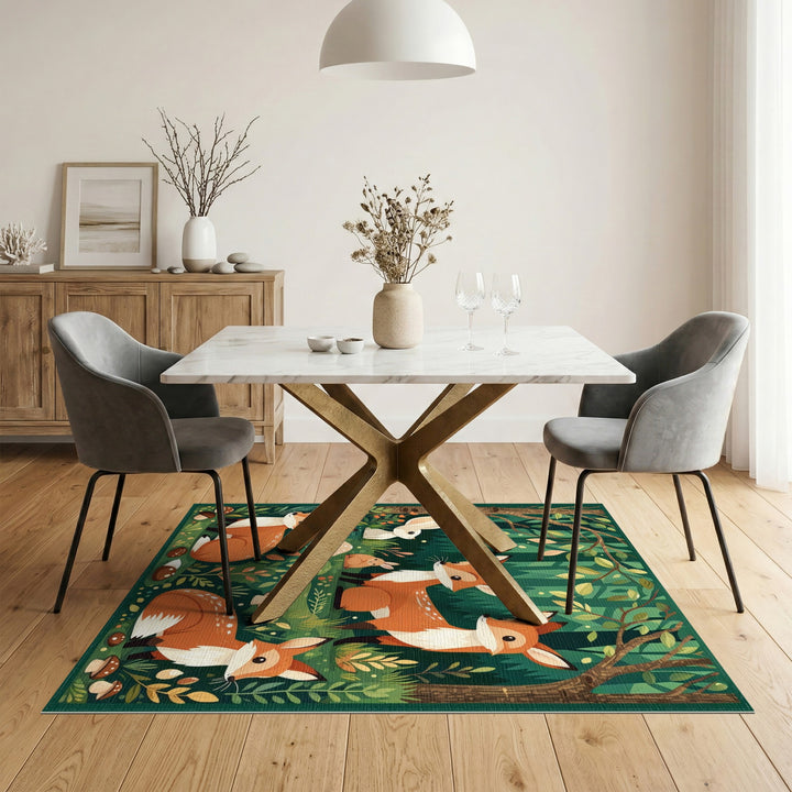 Kids Cartoon Forest Foxes Area Rug