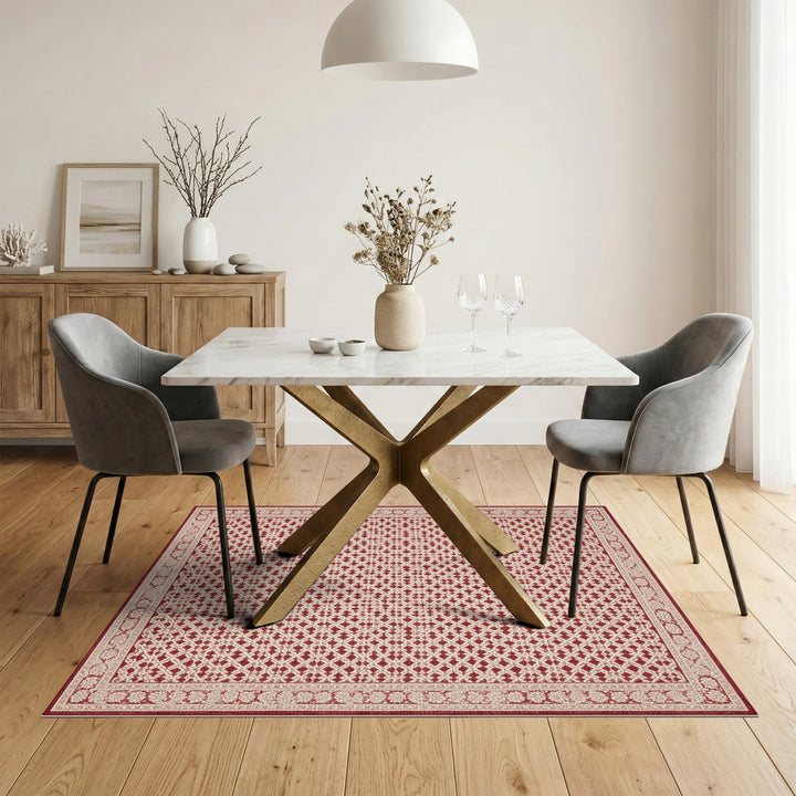 Lattice Red Geometric Lattice Area Rug