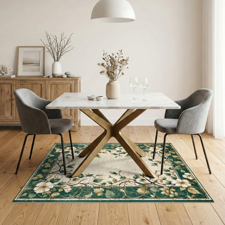 Green Floral Vintage Area Rug