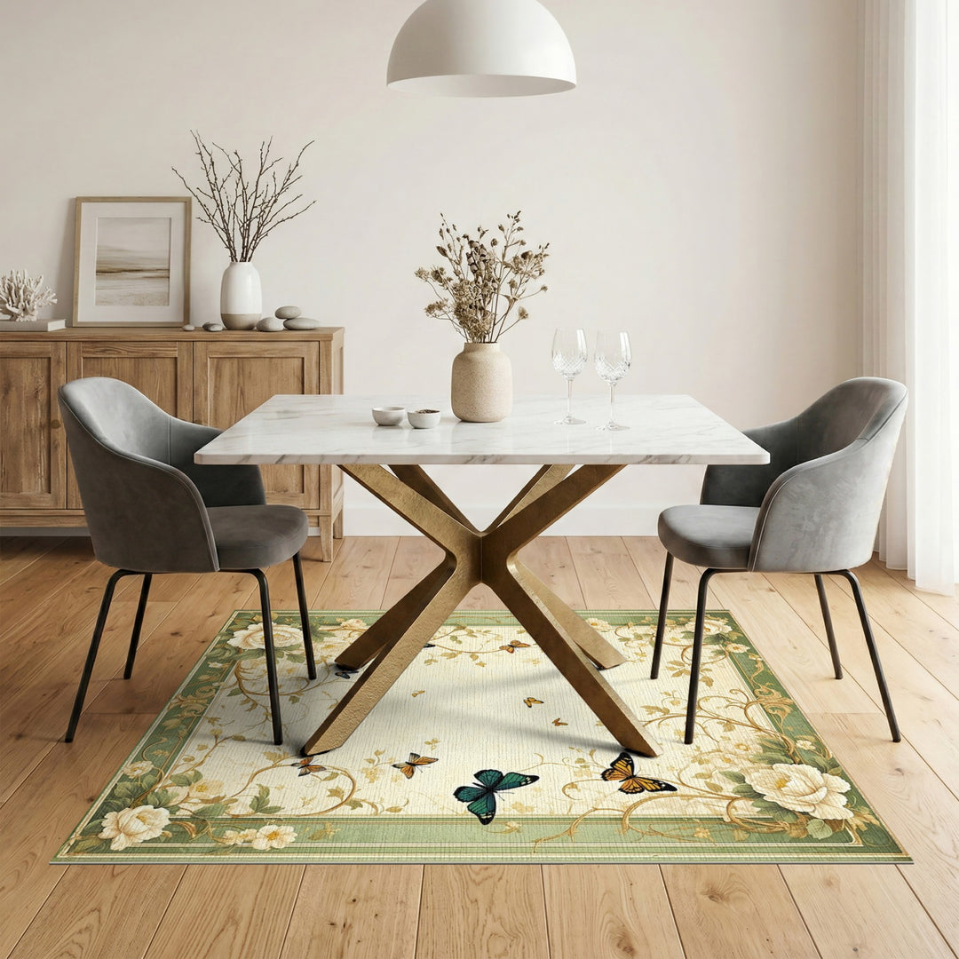 Green Floral Butterfly Vintage Area Rug