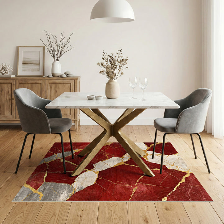 Red Marble Gold Vein Red Area Rug