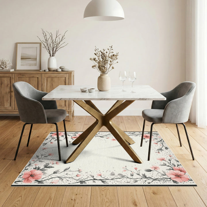 Pink Blossom Washable Area Rug