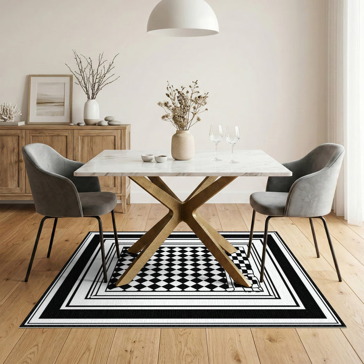 Black White Checkered Diamond Area Rug