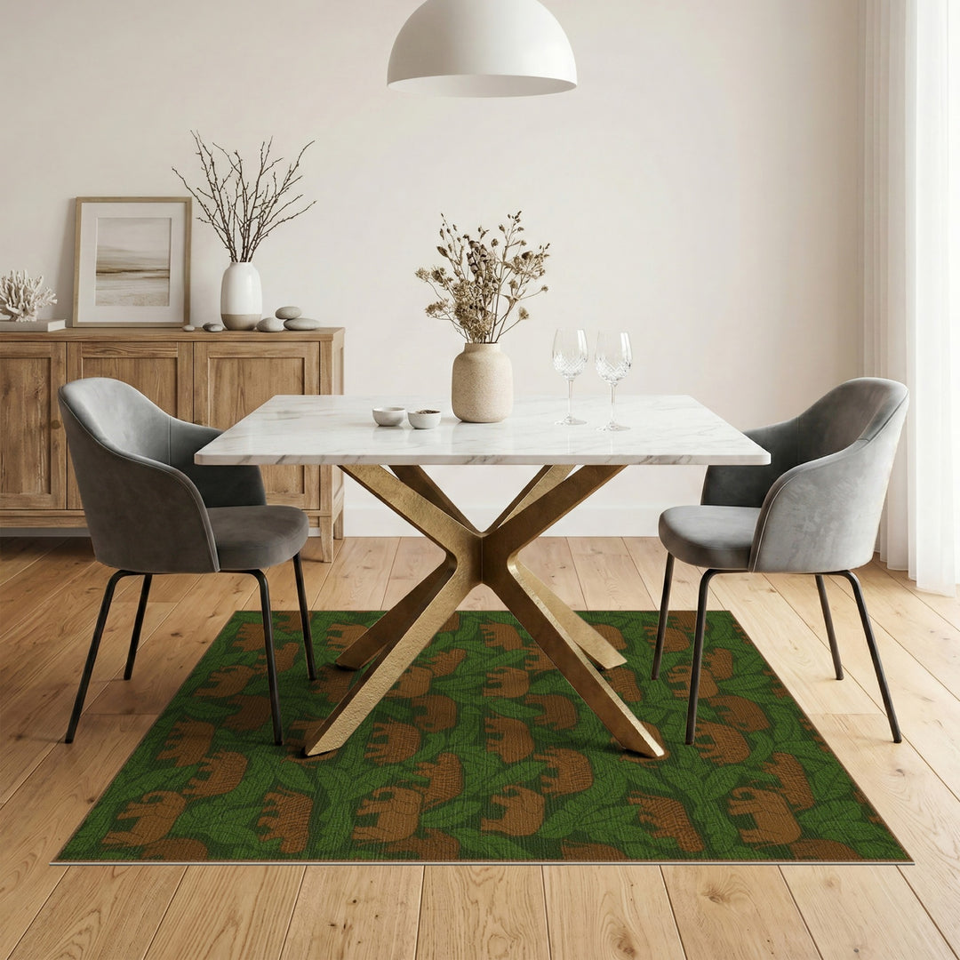 Green Elephant Tiger Leaf Area Rug