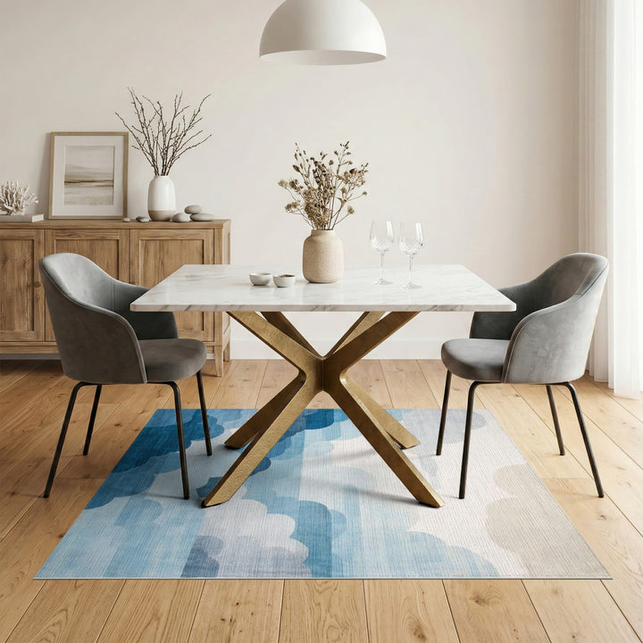 Blue Cloud Layered Washable Area Rug