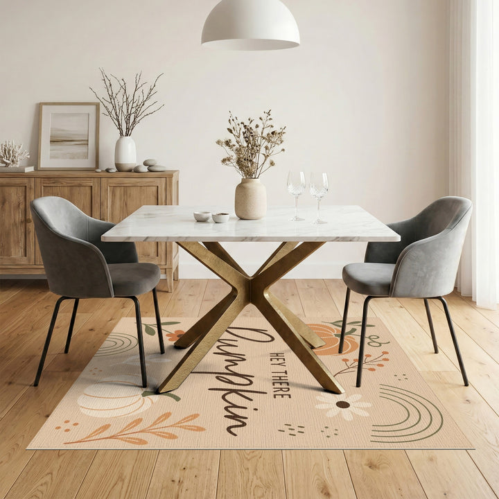 Rustic Farmhouse Hey There Pumpkin Beige Area Rug