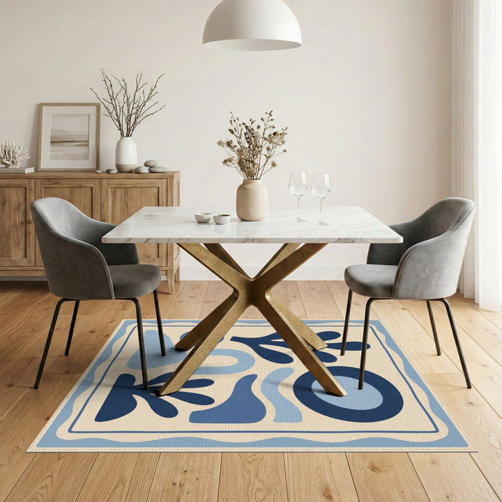 Blue and Teal Blue Organic Abstract Area Rug