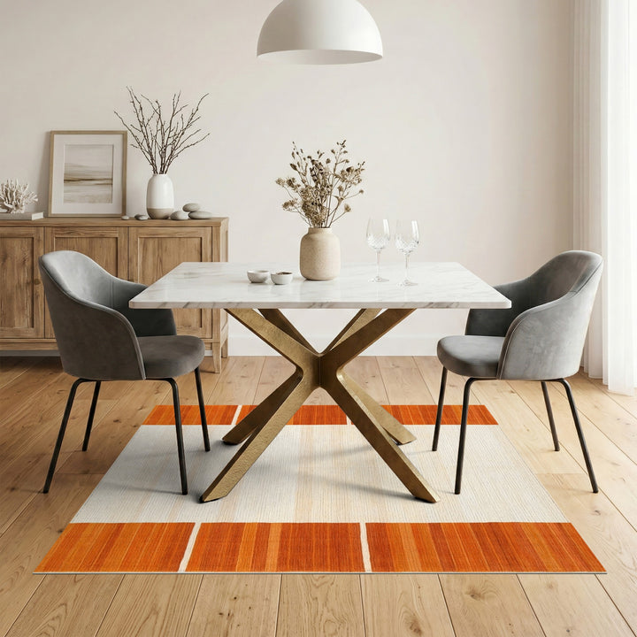 Orange Striped Border Geometric Area Rug