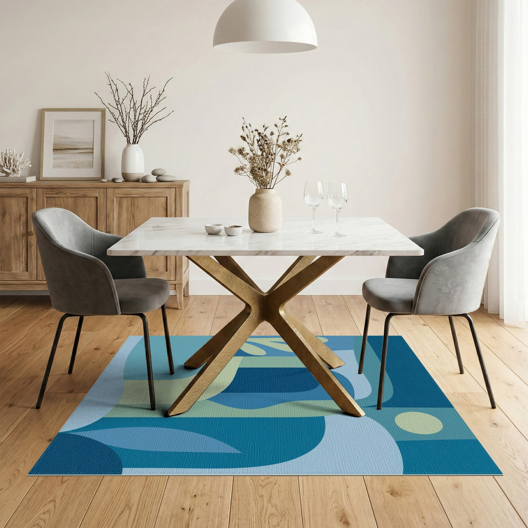 Blue Teal Abstract Washable Area Rug