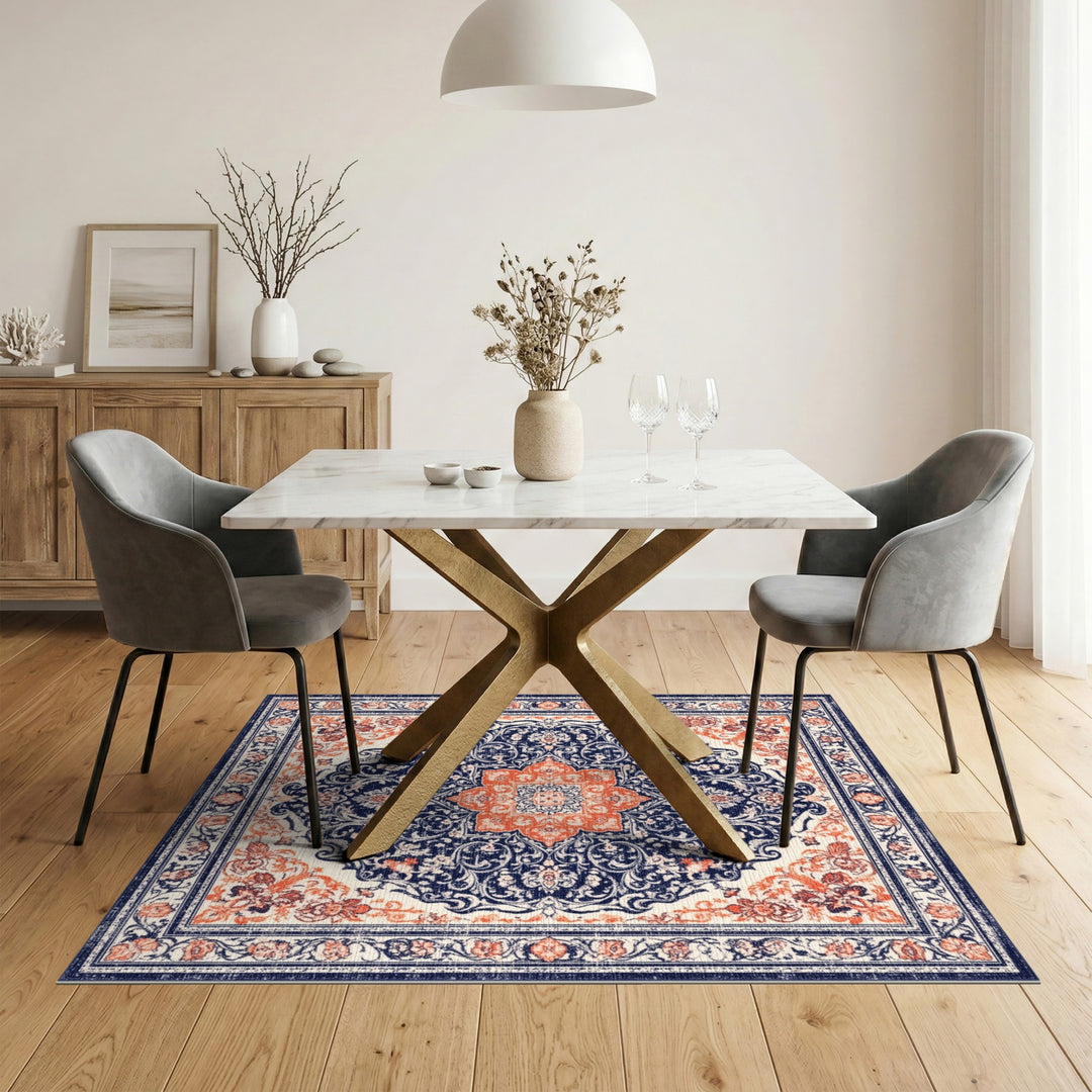 Traditional Persian Navy and Orange Area Rug