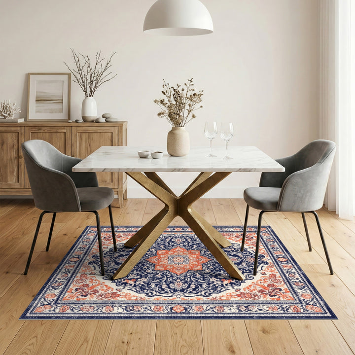 Traditional Persian Navy and Orange Area Rug