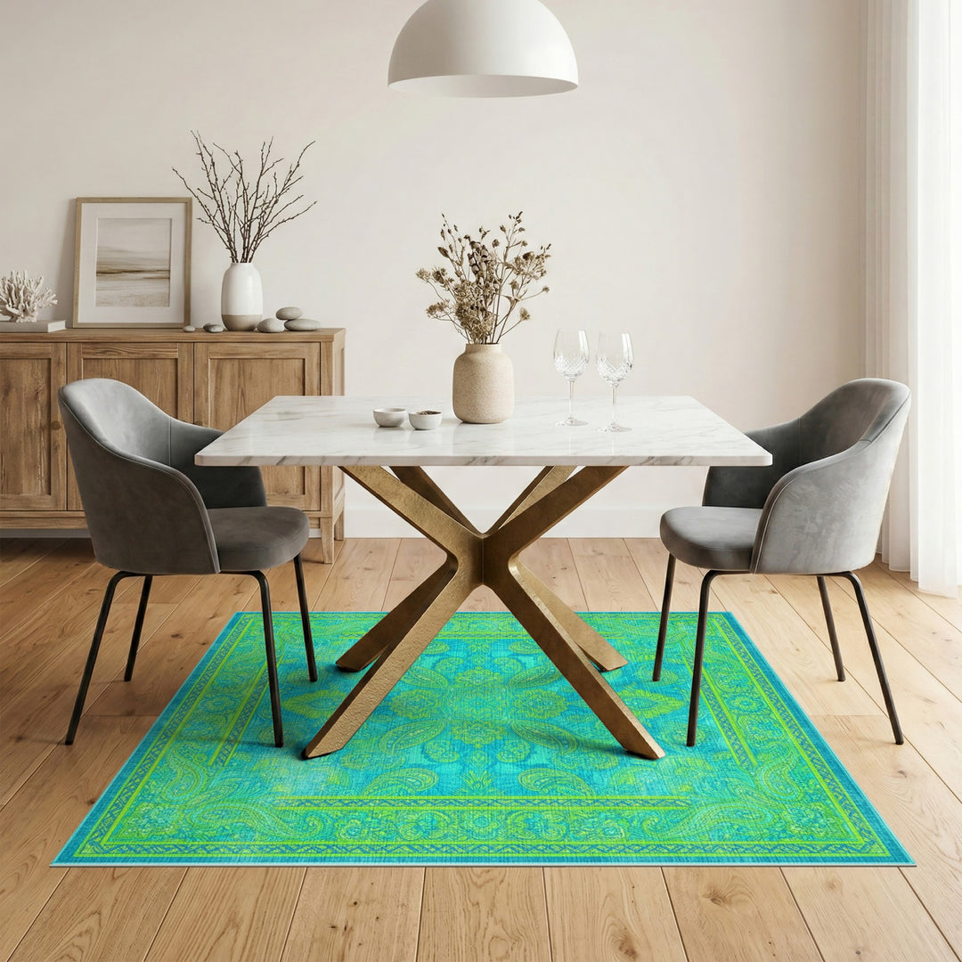 Vibrant Teal Paisley Medallion Area Rug