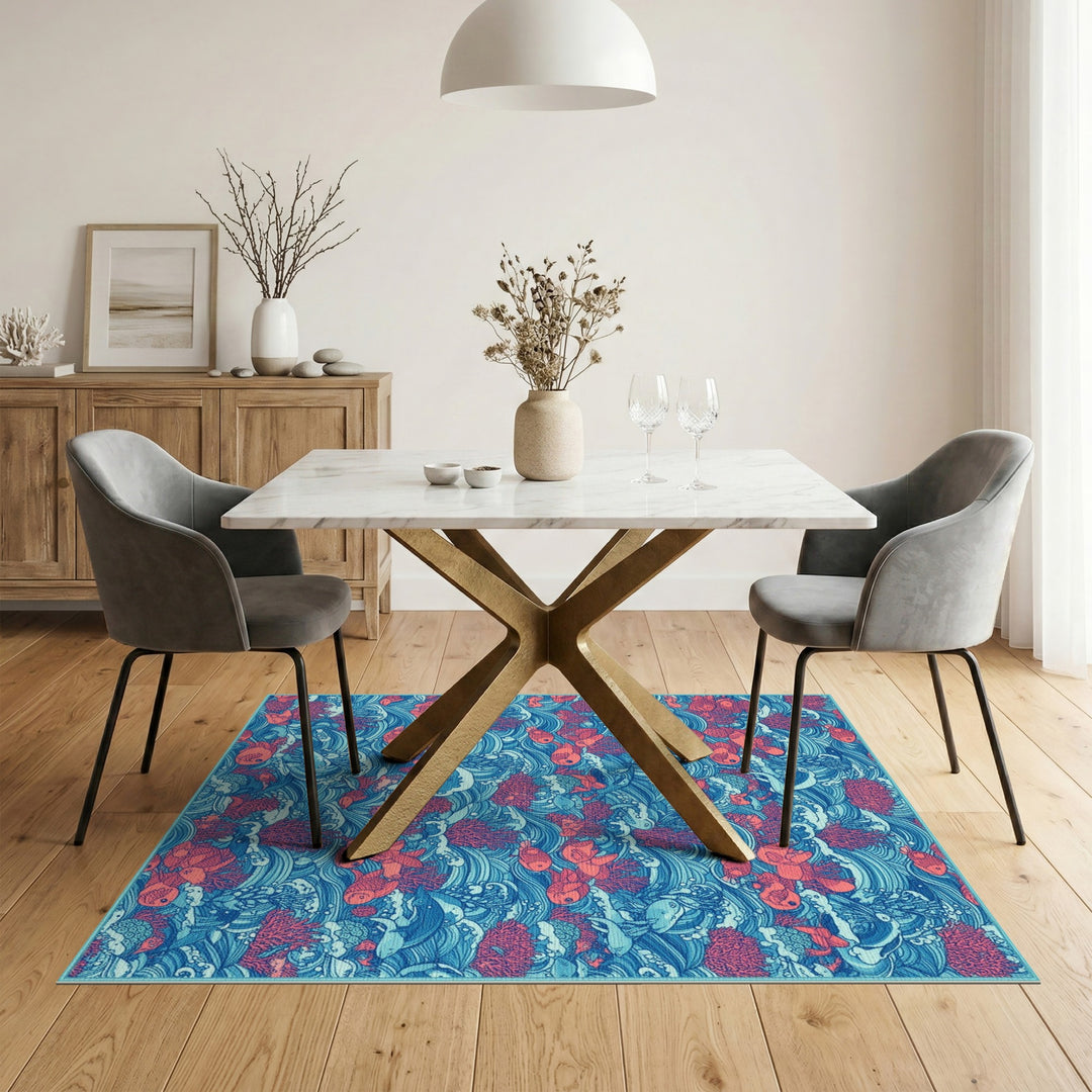 Blue Ocean Fish Washable Area Rug