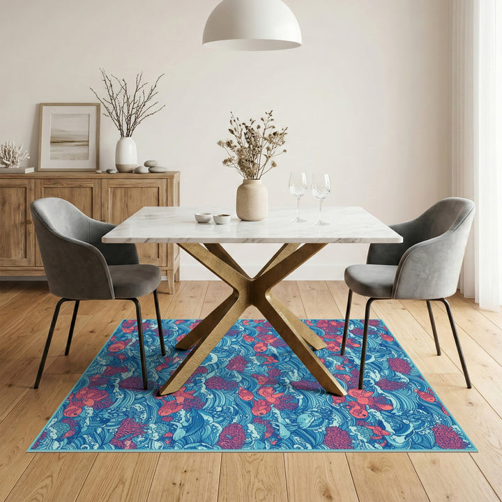 Blue Ocean Fish Washable Area Rug