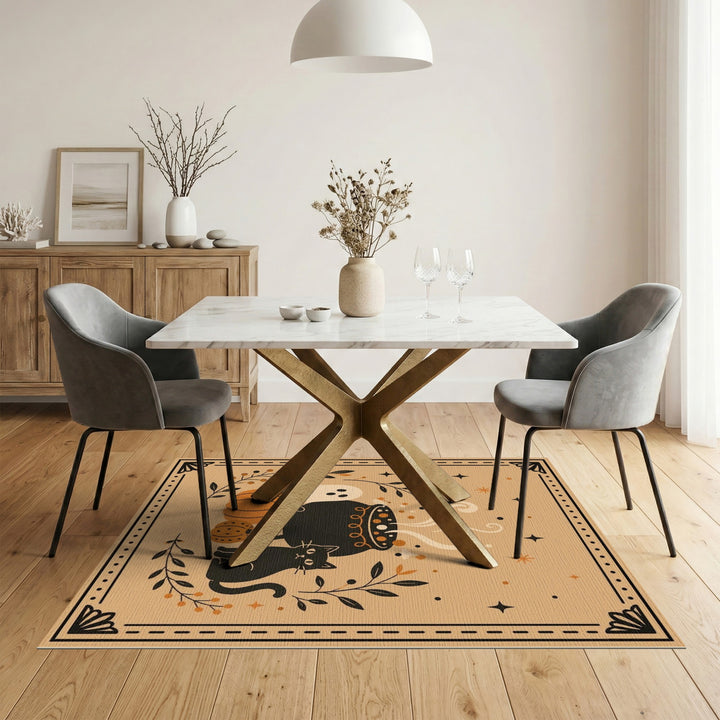 Halloween Cauldron Black Cat Area Rug