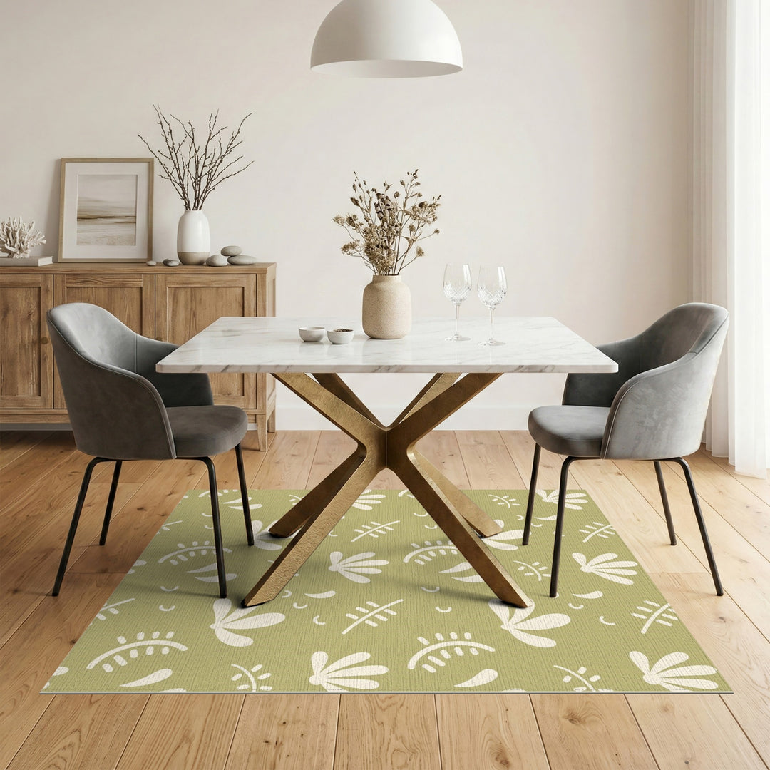 Sage Green Floral Washable Area Rug