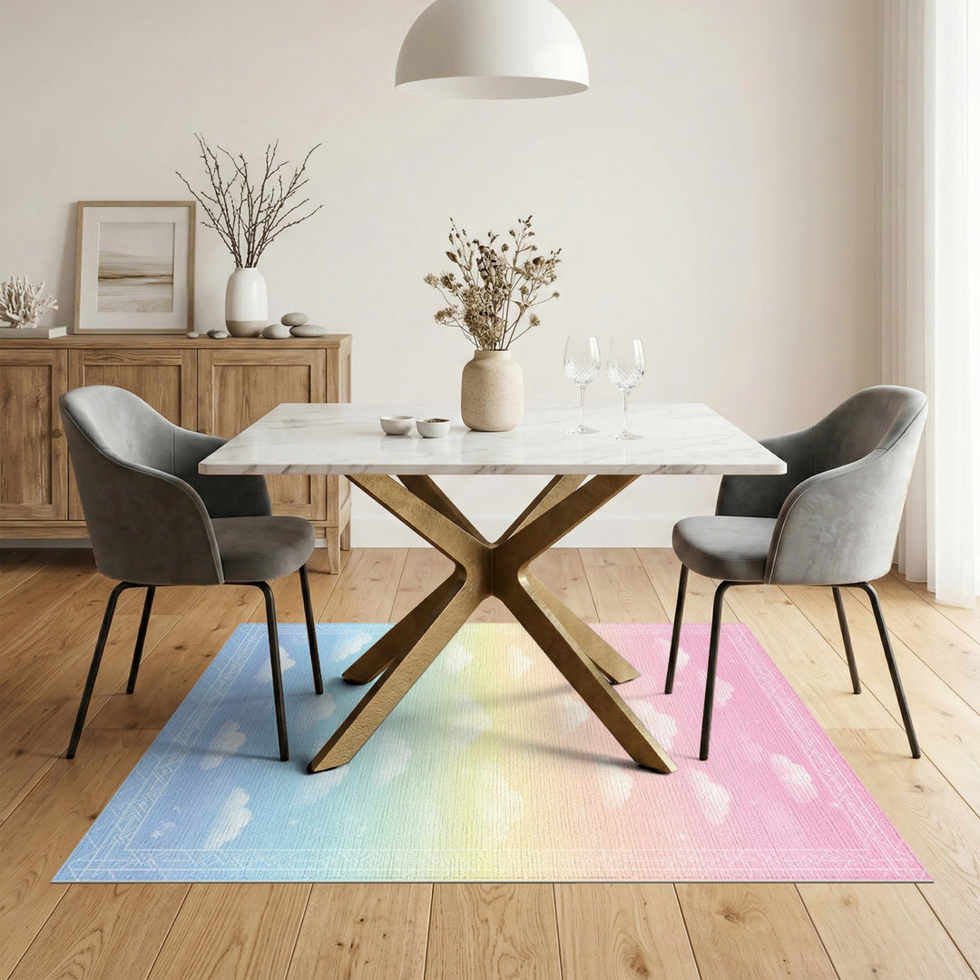 Pastel Rainbow Clouds Washable Area Rug