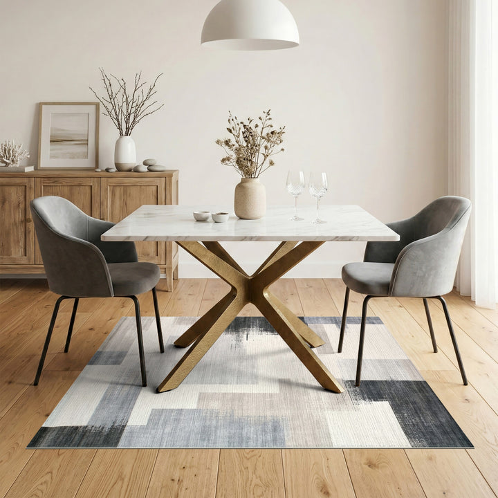 Grey Geometric Block Area Rug