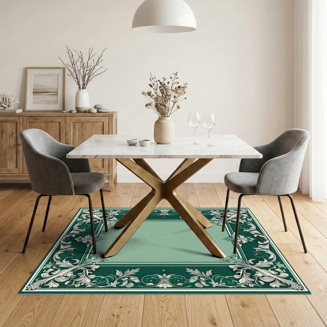 Green Ornate Floral Vintage Area Rug
