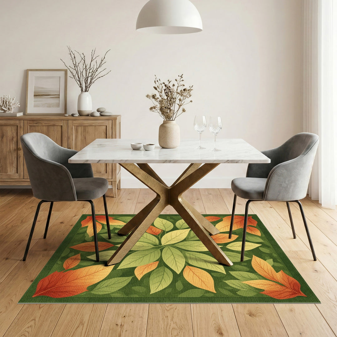 Green Autumn Leaf Floral Area Rug
