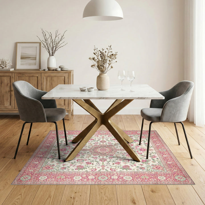 Pink Floral Medallion Vintage Area Rug