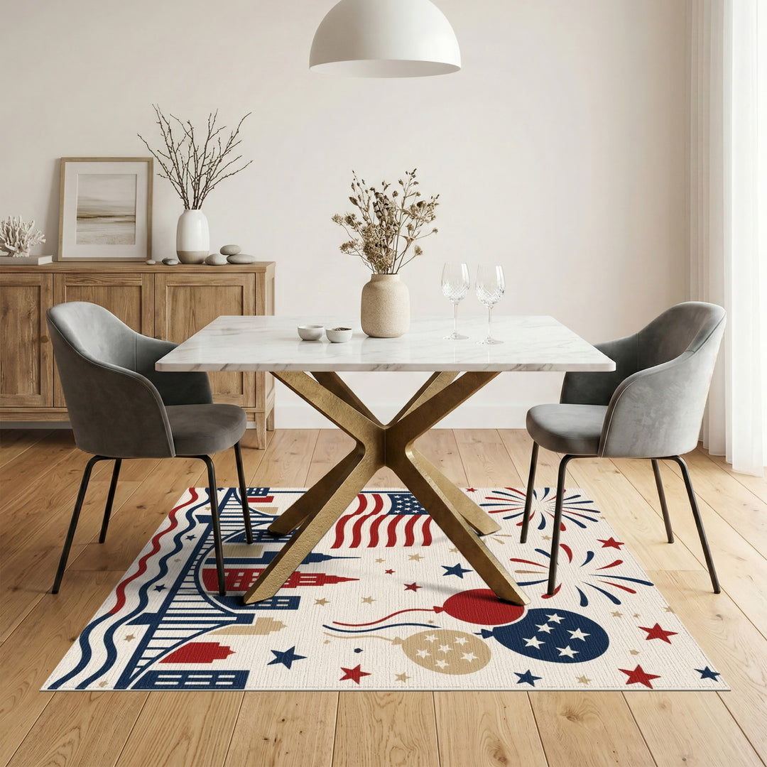 Patriotic Fireworks American Flag Area Rug