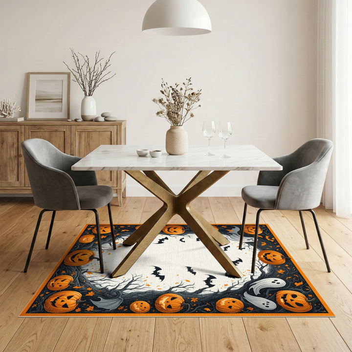 Orange Halloween Pumpkin Ghost Rug